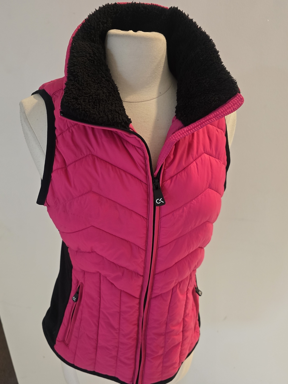 Calvin Klein Performance Hot Pink Quilted Vest with Black Sherpa Collar